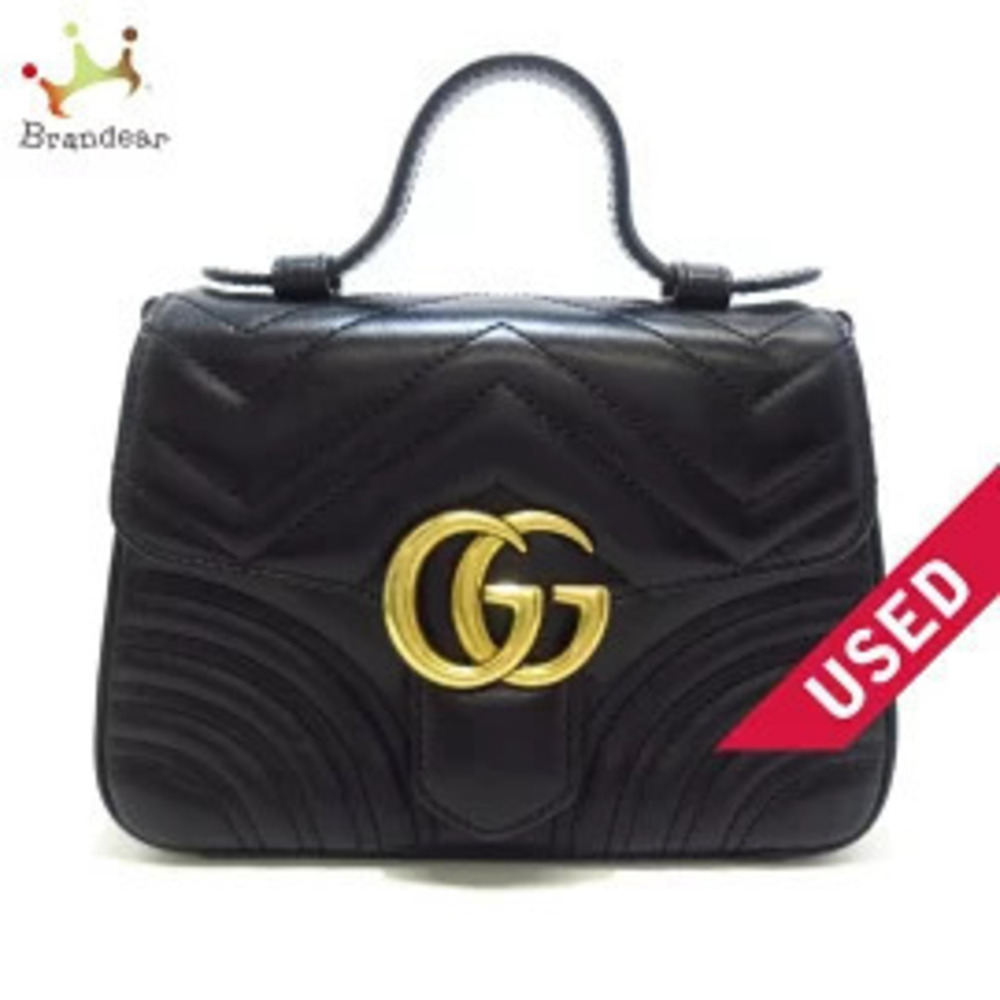 Gucci GG Marmont Top Handle Bag Handbag Quilted Heart Black Leather